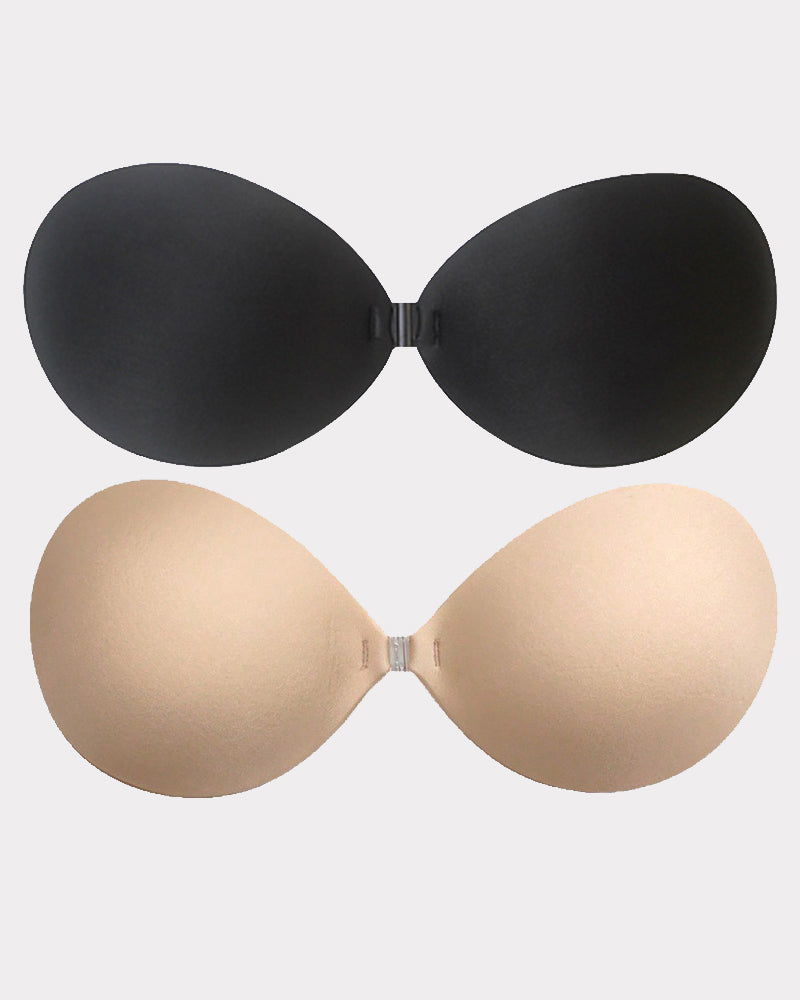 Black and beige invisible push-up bras, seamless design, strapless, for natural lift