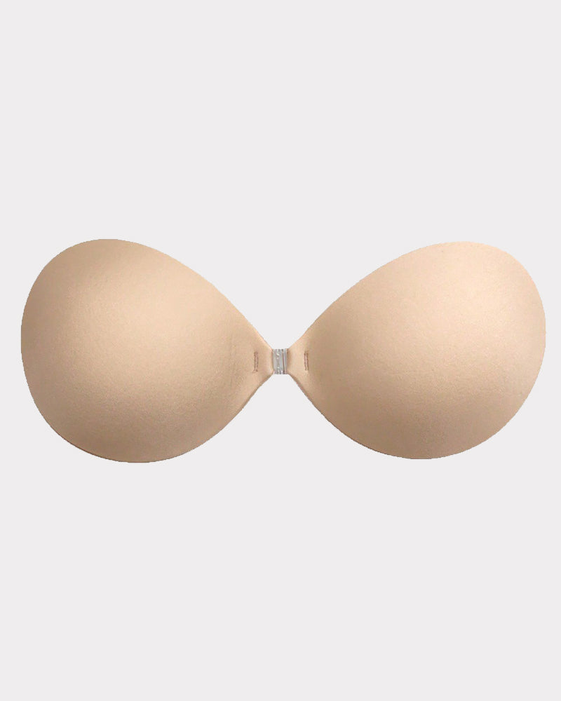 Beige invisible push-up bra, seamless design for natural lift and nipple protection.