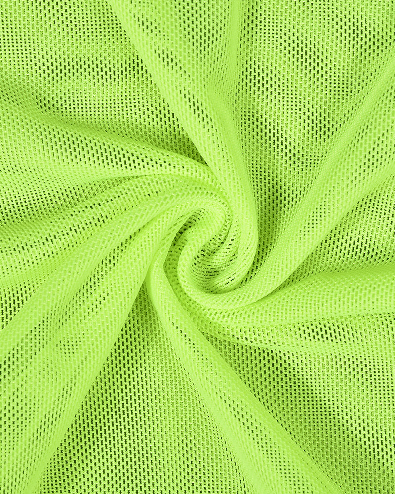 Neon green mesh fabric for a flattering bodysuit. Comfortable, sheer design for special nights.