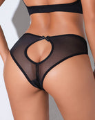 Black sheer mesh high-cut panties with ring detail and front keyhole cutout