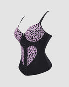 Leopard print heart cutout corset bustier with black base and spaghetti straps