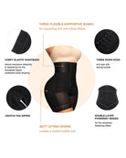 Black waist-shaping shorts diagram with hook rows and lace trim