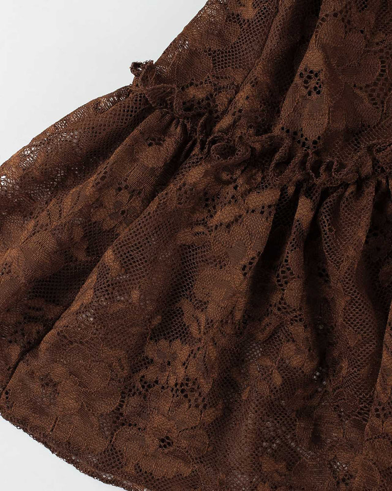 Brown ruffled lace tutu skirt with gathered tiered ruffle detail