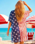 American flag sheer cover-up over bikini set, stars and stripes back view