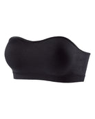 Strapless bandeau bra, black smooth side view with wide ribbed underband