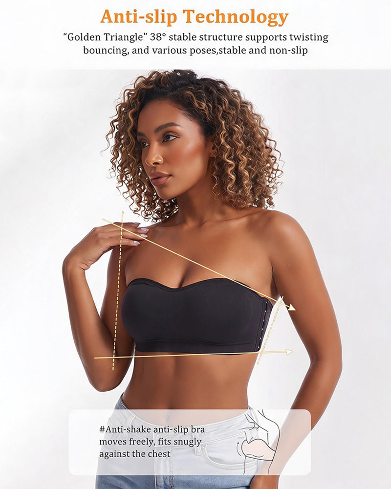 Strapless side hook bandeau bra, black seamless padded tube style
