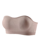 Strapless bandeau bra, taupe smooth side view with wide ribbed underband