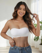 Strapless side hook bandeau bra, white seamless padded tube style