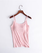 Built-in bra spaghetti strap tank top, pale pink with thin straps