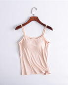 Built-in bra spaghetti strap tank top, light pink with thin straps