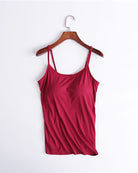 Built-in bra spaghetti strap tank top, wine red with thin straps
