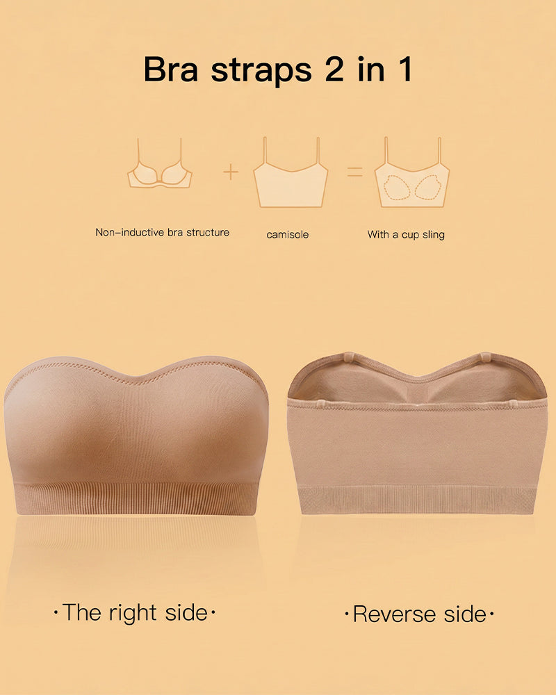 Skin-tone strapless bandeau bra with smooth cups and removable pads