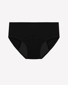 Black high-waisted leakproof period panties, full coverage with wide waistband
