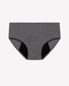 Grey high-waisted leakproof period panties, full coverage with wide waistband