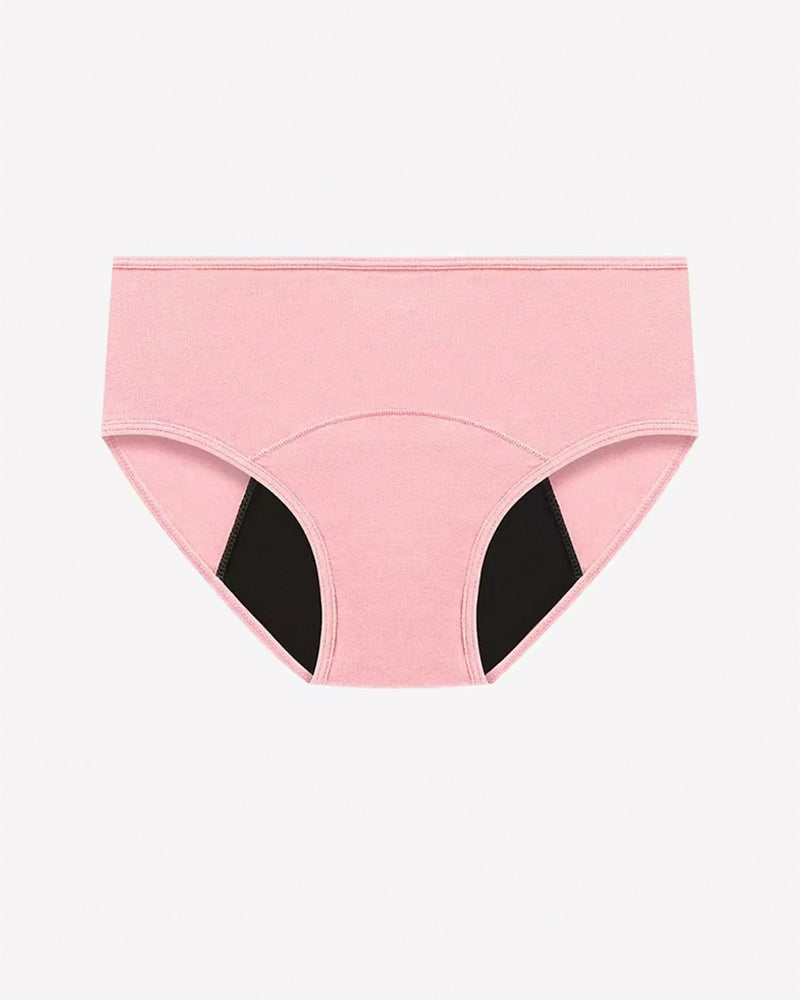 Pink high-waisted leakproof period panties, full coverage with wide waistband