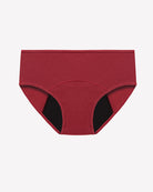Wine red high-waisted leakproof period panties, full coverage with wide waistband