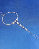 Pearl rhinestone toe anklet bracelet with clasp, pearl links and hanging tassel