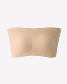 Nude strapless bandeau bra, seamless wireless tube top with vertical center seam
