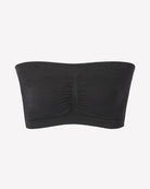Black strapless bandeau bra, seamless wireless tube top with vertical center seam