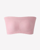 Pink strapless bandeau bra, seamless wireless tube top with vertical center seam
