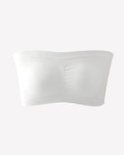 White strapless bandeau bra, seamless wireless tube top with vertical center seam