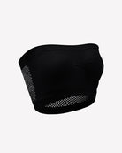 Black mesh panel strapless bandeau bra with perforated side and bottom band
