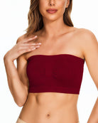 Wine red strapless bandeau bra with mesh cups and perforated side panels