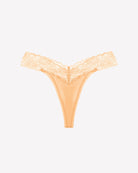 Apricot V-shape lace thong panties with lace waistband and sheer front
