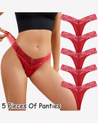 Wine red lace thong panties, low-rise V-shape, set of five