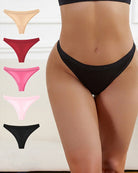 Low-rise seamless thong panties in assorted colors: black, pink, red, apricot
