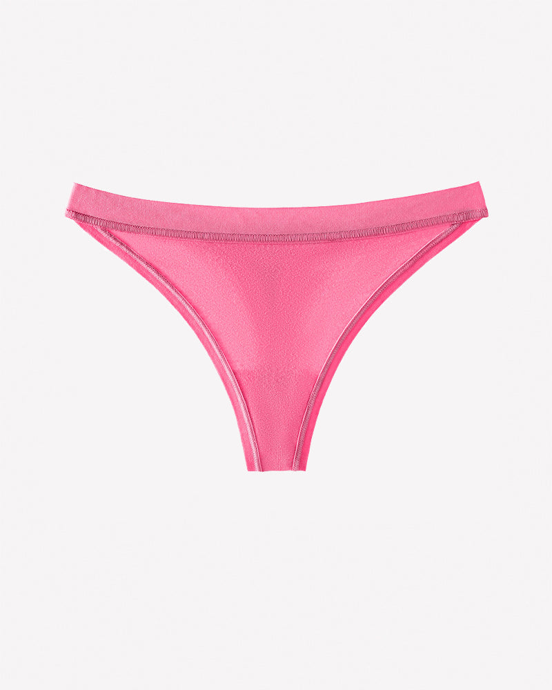 Low-rise seamless thong panties, bright pink, cotton knit, low-rise style
