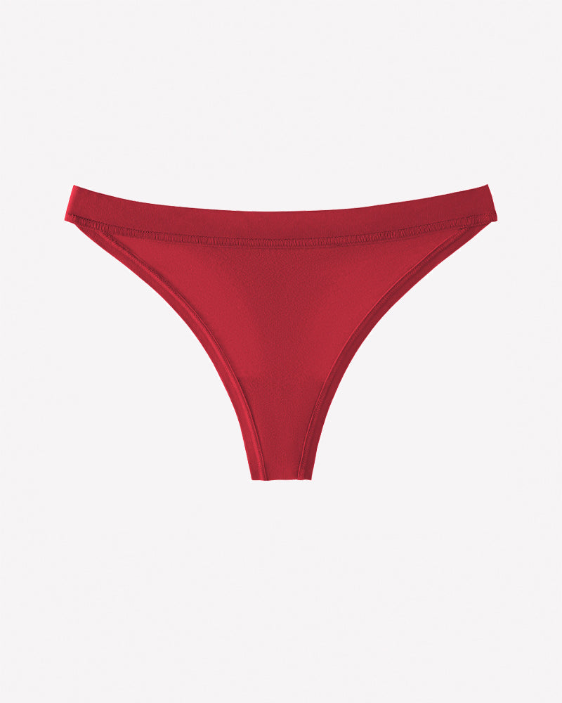 Low-rise seamless thong panties, wine red, cotton knit, low-rise cut