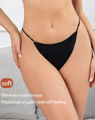 Black leakproof period panties on model, mid-thigh coverage