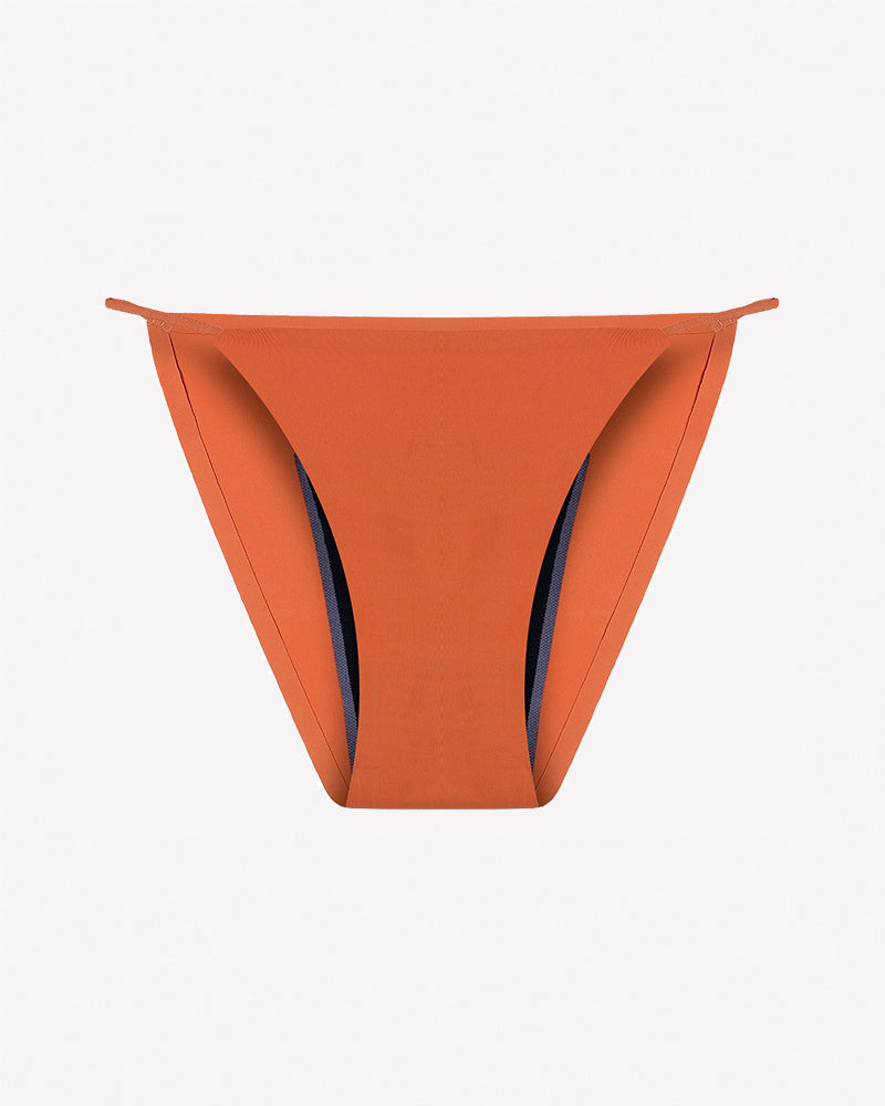 Orange leakproof period panties with side absorbent panels
