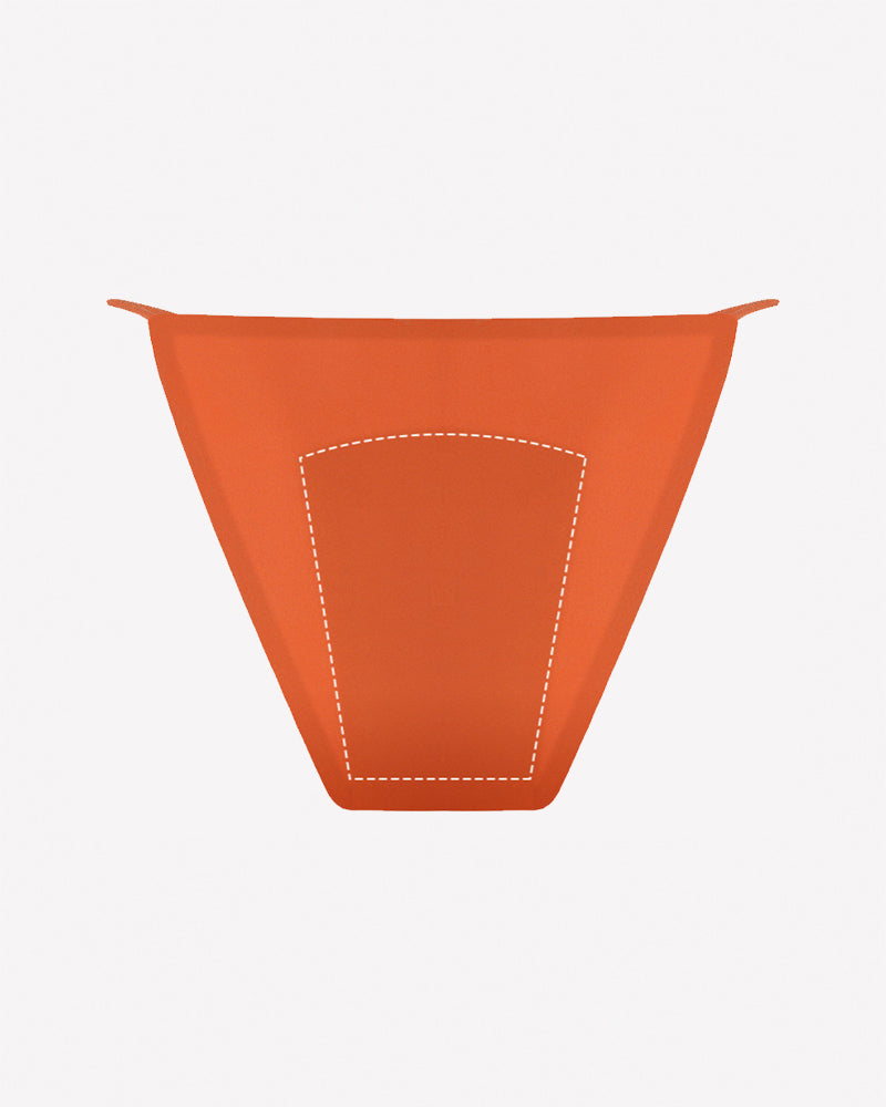 Orange leakproof period panties with outlined absorbent center area
