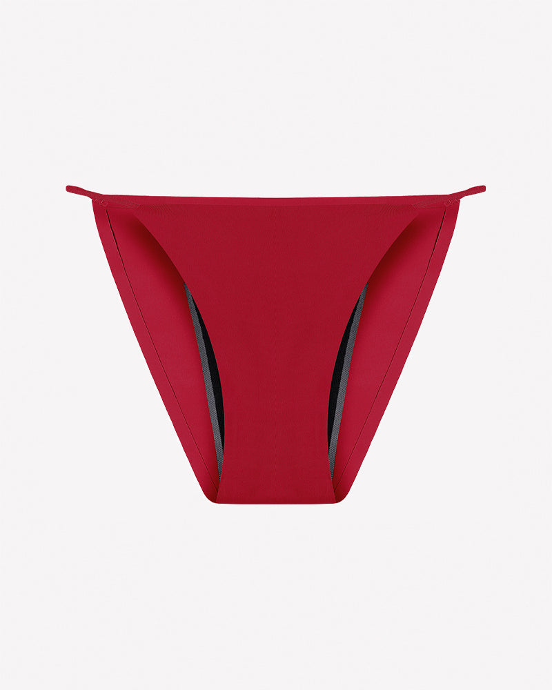 Dark red leakproof period panties with side absorbent panels
