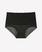 High-waisted black floral lace full-coverage briefs with lace waistband