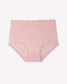 High-waisted pink floral lace full-coverage briefs with lace waistband