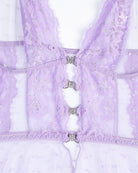 Light purple lace dot mesh babydoll open front with decorative clasp buttons