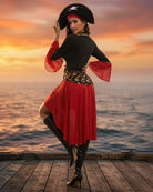 Women's Pirate Costume Set Lace-Up Dress with Hat and Belt