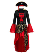 Women's Pirate Costume Set Lace-Up Dress with Hat and Belt