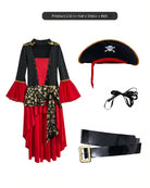 Women's Pirate Costume Set Lace-Up Dress with Hat and Belt