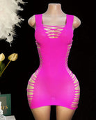 Hot pink bodycon mini dress with cut-out lace-up V front and side lace-up cutouts