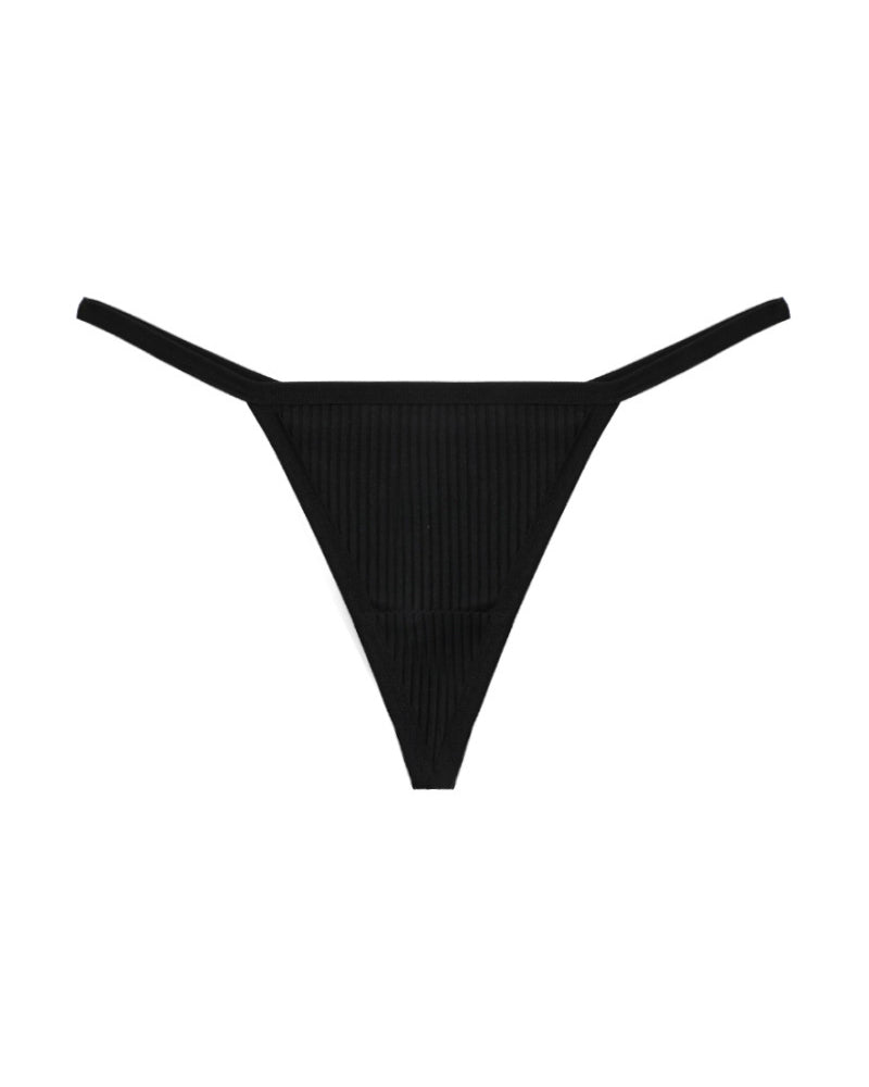 Ribbed micro G-string thong in black