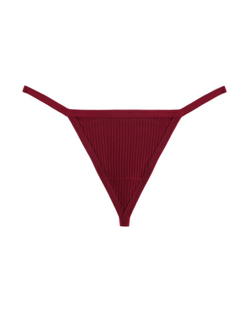 Ribbed micro G-string thong in burgundy
