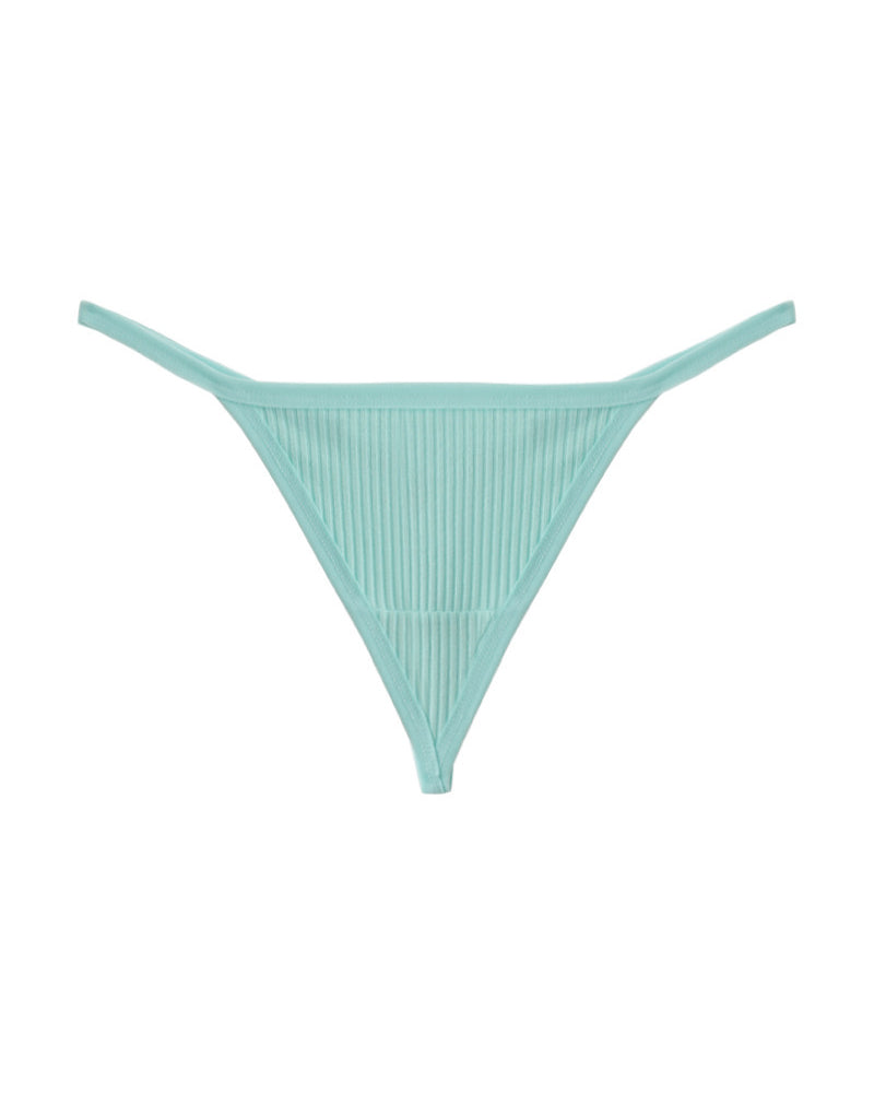 Ribbed micro G-string thong in light blue
