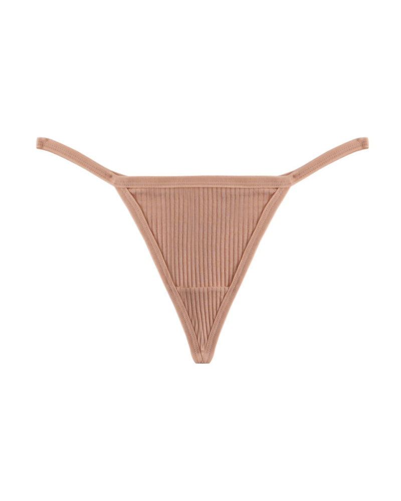 Ribbed micro G-string thong in beige