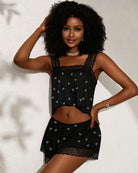 Women's Bow Print Cami Shorts Pajama Set Lace Trim Sleep Set