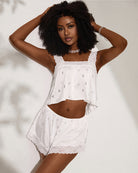 Women's Bow Print Cami Shorts Pajama Set Lace Trim Sleep Set