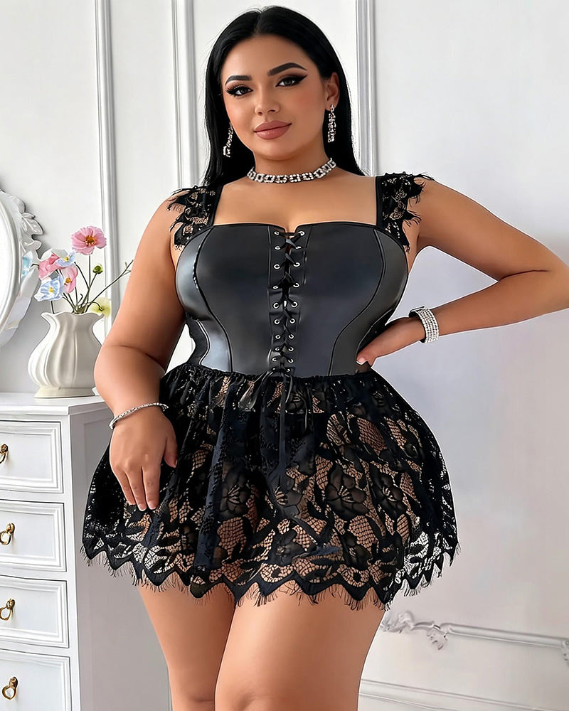 Women's Plus Size Faux Leather Corset Lingerie with Lace Skirt - SYV010405_B-1.jpg